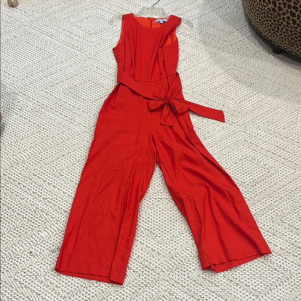 ANTONIO MELANI Red Wide-Leg Jumpsuit with Belted Waist